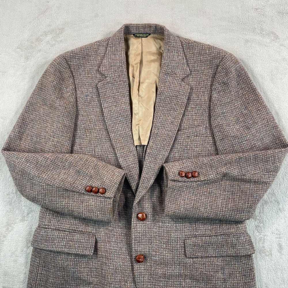 VTG Harris Tweed Blazer Jacket Sport Coat Mens 42 Brown Blue‎ Pure Wool USA Made